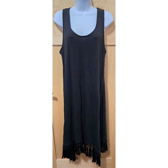 Black Sleeveless Dress With Tassel Hem By Redhaute Size L whimsigoth grunge - Picture 1 of 6